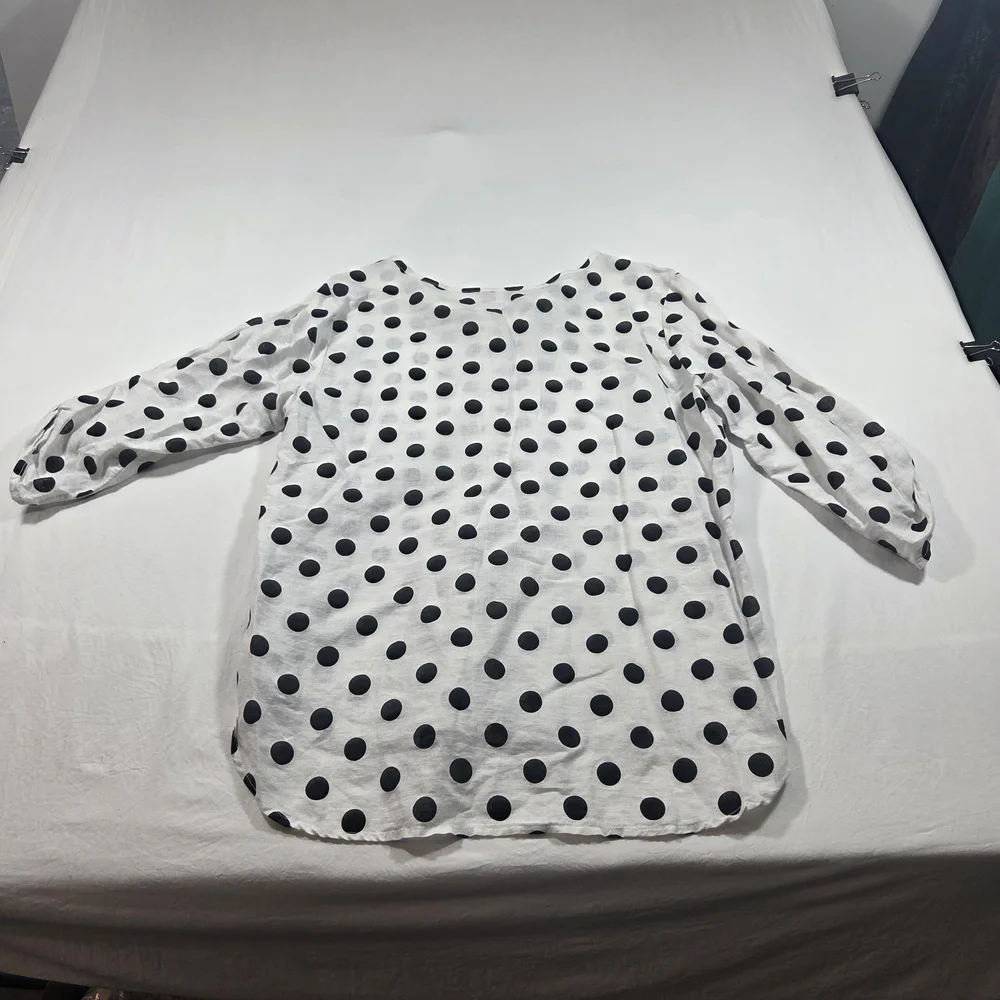 Hester & Orchard Polka Dot 3/4 Sleeve V-Neck Women's Top - White/Black - Picture 10 of 11